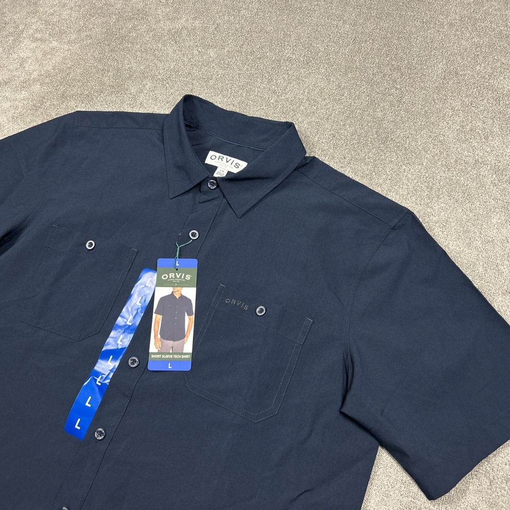 Orvis Mens Short Sleeve Tech Shirt Navy Casual Tech Work Moisture Wicking Large